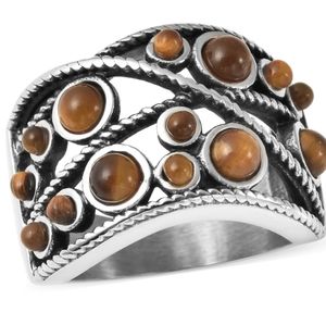STAINLESS STEEL TIGERS EYE RING, UNISEX